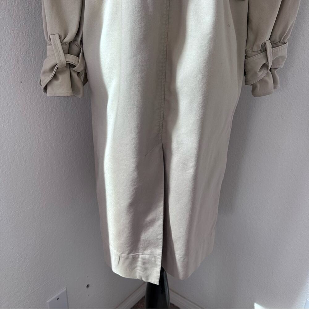 Joie Puff Sleeve Cotton Trench Coat Jacket Classic Beige Long Button-Front - Picture 4 of 14